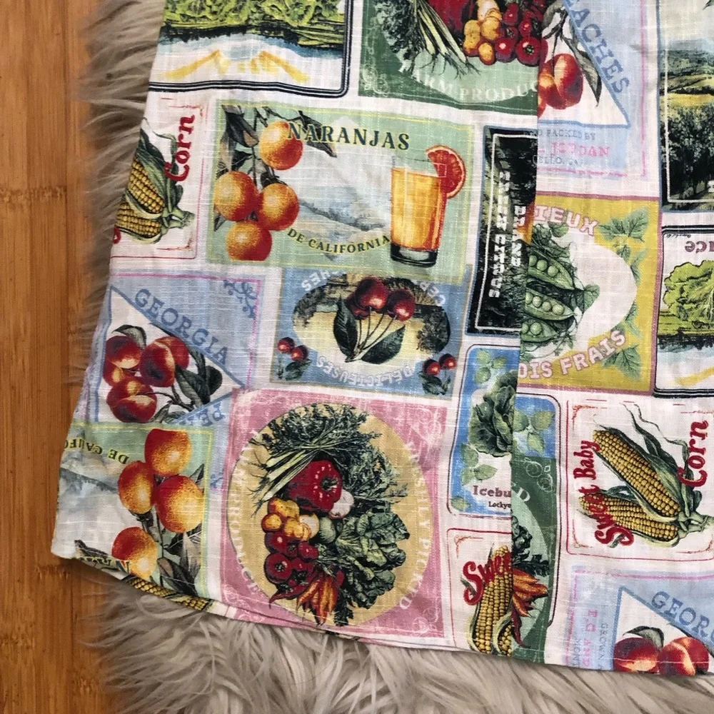 Anthropologie DR2 Linen Novelty Fruits Patchwork Multicolor Midi A-line Skirt M - Picture 6 of 10
